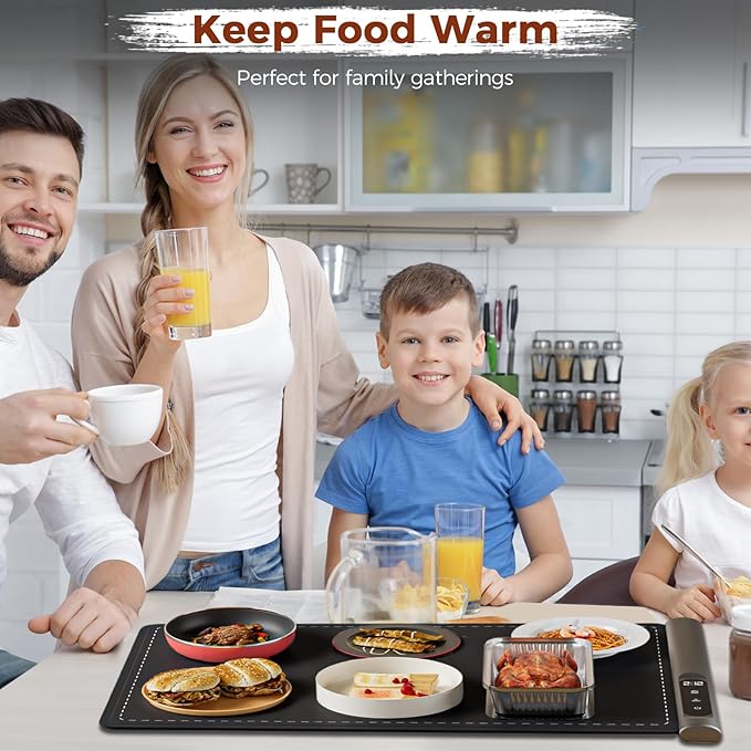 Newise Upgrade Graphene Warming Mat for Food, Food Warming Mat for Countertop with 6 Temperature Settings and Timing Function, Portable Electric Warming Tray for Parties Buffet, Black