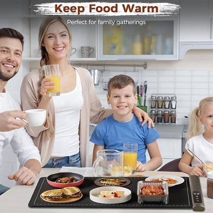 Newise Upgrade Graphene Warming Mat for Food, Food Warming Mat for Countertop with 6 Temperature Settings and Timing Function, Portable Electric Warming Tray for Parties Buffet, Black