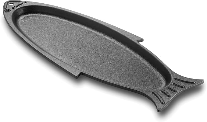 Outset Cast Iron Fish Grill and Serving Pan, 18.9 x 7.28 x 0.98 inch BBQ and Oven Safe Fish Cooking Pan