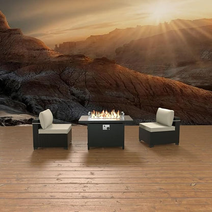 45" Propane Fire Pit Table,55000 BTU Aluminum Firepit,Outdoor Fire Pit with Fire Glass,Lid,Waterproof Cover and Blue Glass Stone for Backyard,Garden,Patio