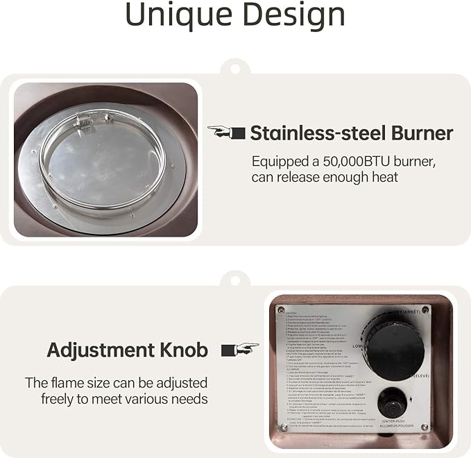 HOMPUS Outdoor Propane Fire Pit Table 42-inch 50,000 BTU Round Bronze Concrete Gas Fire Table w Tank Cover,Wind Guard,Lava Rocks,Rain Cover Smokeless FirePit for Outside Patio,Garden,Deck,Backyard