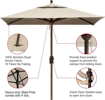 EliteShade USA 10-Year-Non-Fading 6x6Ft Square Market Patio Umbrella, UPF 50+ UV Protection Performance Sun Umbrella, Heavy Duty Commercial Grade Outdoor Table Umbrella with Crank, Windproof Vented Top for Garden, Pool, Deck and Outdoor Playsets, Antiq...