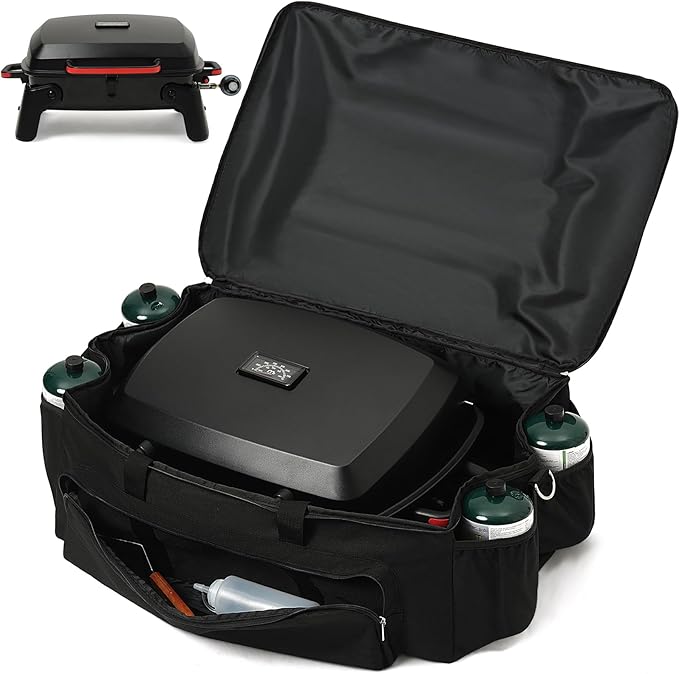 Grill Carry Bag for Megamaster Tabletop Grill 820-0065C, Padded, Bag Only | 3mm Padded, Storage Pockets for Propane Tanks & BBQ Tools, Padded Reinforced Handle & Straps, Carrying Case for Camping