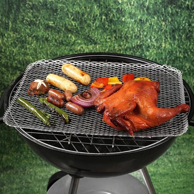 Luxshiny BBQ Grill Mesh Mat: 10Pcs Disposable Aluminum Grill Topper Broiler Net Pans Non-Stick Cooking Grid Grates Pad Baking Tools for Outdoor Camping Barbeque Picnics Backpacking Backyards