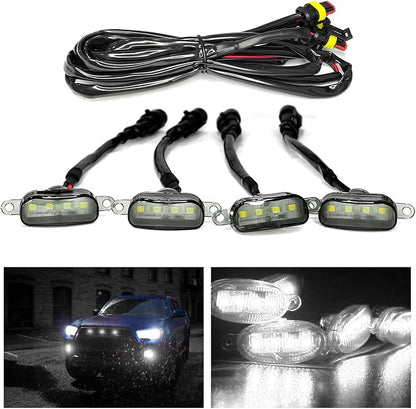 4 PCS Grille Lights for Trucks, Amber LED Lights with Wiring Harness, Waterproof Car Front Grille Raptor Style Trim Lamps for Ford F150 F250 F350 Dodge Ram 1500, Car Accessories (Black & White)