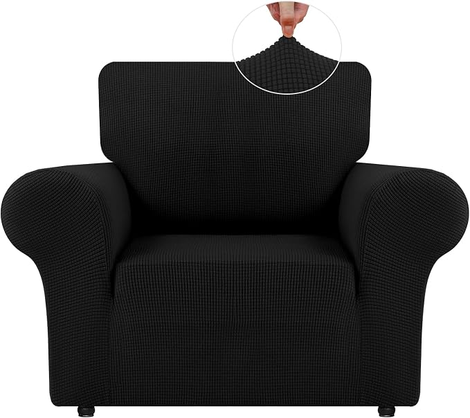 LURKA Stretch Chair Cover for Sofa, 1 Piece Armchair Slipcover, Black | Soft Stretch Jacquard, Fits 31"-55" Armchairs, Elastic Bottom for Secure Fit, Machine Washable, Pet & Kid Friendly
