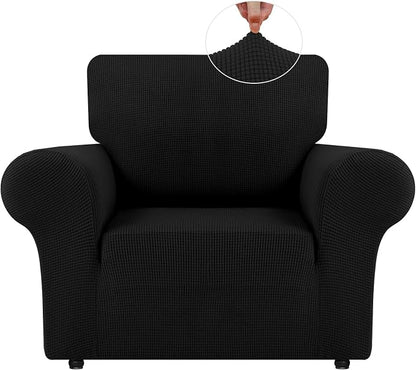 LURKA Stretch Chair Cover for Sofa, 1 Piece Armchair Slipcover, Black | Soft Stretch Jacquard, Fits 31"-55" Armchairs, Elastic Bottom for Secure Fit, Machine Washable, Pet & Kid Friendly