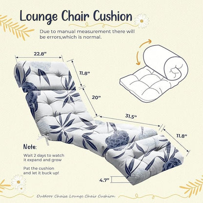 2 Pack Outdoor Chaise Lounge Chair Cushion 75.1 x 22.8 x 4.7 Inches 100% Waterproof Replacement Cotton Patio Pool Lounge Chair Cushion for Outdoor Furniture with Ties, Blue Enchantress