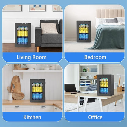 COWSAR Commercial Beverage Refrigerator 24-Can Mini Fridge, Countertop Wine Cooler Small Adjustable Digital Thermostat, LED Light, Freestanding Countertop Drink Refrigerator for Home, Bar & Office