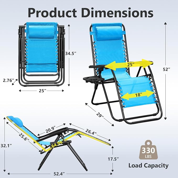 Zero Gravity Chairs Set of 2 with 9FT Patio Umbrella, Adjustable Folding Outdoor Recliner with Pillow & Cup Holder, Waterproof UV Protection Market Umbrella for Pool, Beach, Patio, Camping