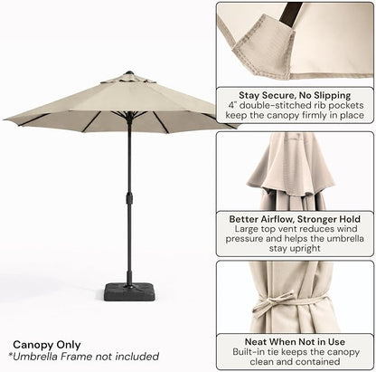 Formosa Covers 9ft 6 Ribs Market Patio Umbrella Replacement Canopy - Top Canvas - 600D UV Protective and Water Resistant Umbrella Fabric - Premium Replacement Canopy Cover ONLY (Natural)
