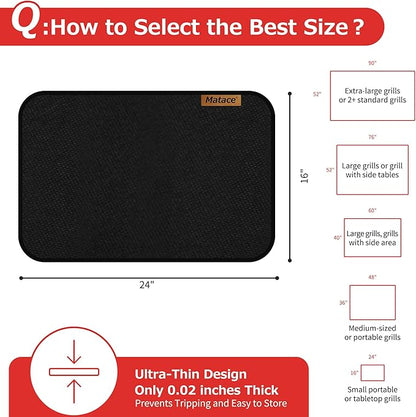 Matace 16x24 Fireproof Grease Mats for Under Tabletop Grill, Small Double-Sided Fire Retardant Silicone Mat, Kitchen Countertop Protector for Burner, Air Fryer, Oven, Microwave, Toaster, Black