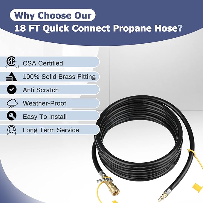 Upgraded 18FT RV Quick Connect Propane Hose for RV to Grill, Low Pressure Quick Connect Propane Hose with Elbow Adapter for 17" and 22" Blackstone Griddles/Grills