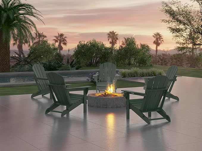 Ciokea Folding Adirondack Chair 2 Pack, Patio Adirondack Chair Weather Resistant, Plastic Fire Pit Chair with Cup Holder, Lawn Chair for Outdoor Porch Garden Backyard Deck (Green)