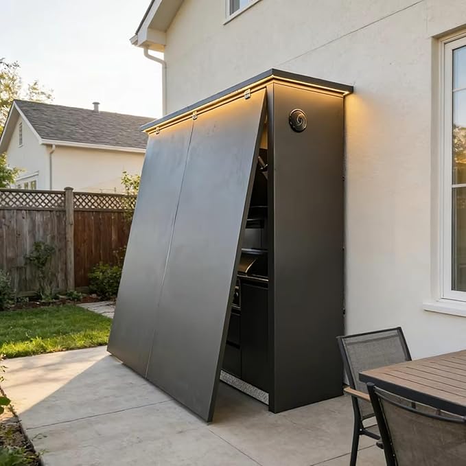 Modern Outdoor Kitchen with Automatic Lift Canopy - Integrated LED System & Smart Storage - Premium Prefab BBQ Island
