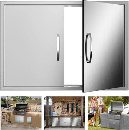 Outdoor Kitchen Doors 30W x 21H Inch, Double BBQ Access Doors 304 Stainless Steel for Outdoor Kitchen Cabinet Grill Station or BBQ Island