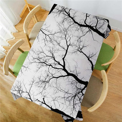 Swono Dead Tree Tablecloth Black White Tree Branch Rectangle Table Cloth Washable Plaid Table Cover for Kitchen Holiday Dinner Camping BBQ, 52x 70 Inch Tablecloth