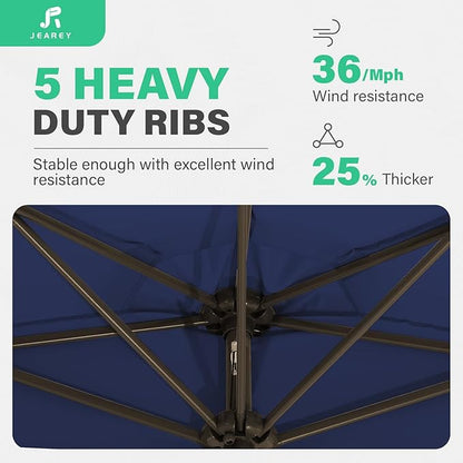JEAREY 9ft Half Umbrella Outdoor Patio Umbrella Market Umbrellas with Crank, 1/2 Round Wall Umbrella 5 Sturdy Ribs UV Protection for Pool Garden Balcony Deck, Navy