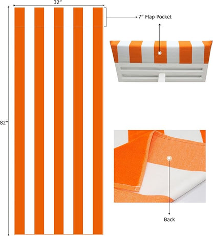 COTTON CRAFT Pool Lounge Chair Cover - 2 Pack - Chaise Beach Picnic Spa Towel - Cabana Stripe - Soft Premium Ringspun Terry Cotton - Oversized - 32 inch wide x 82 inch long with 7 inch Pocket – Orange