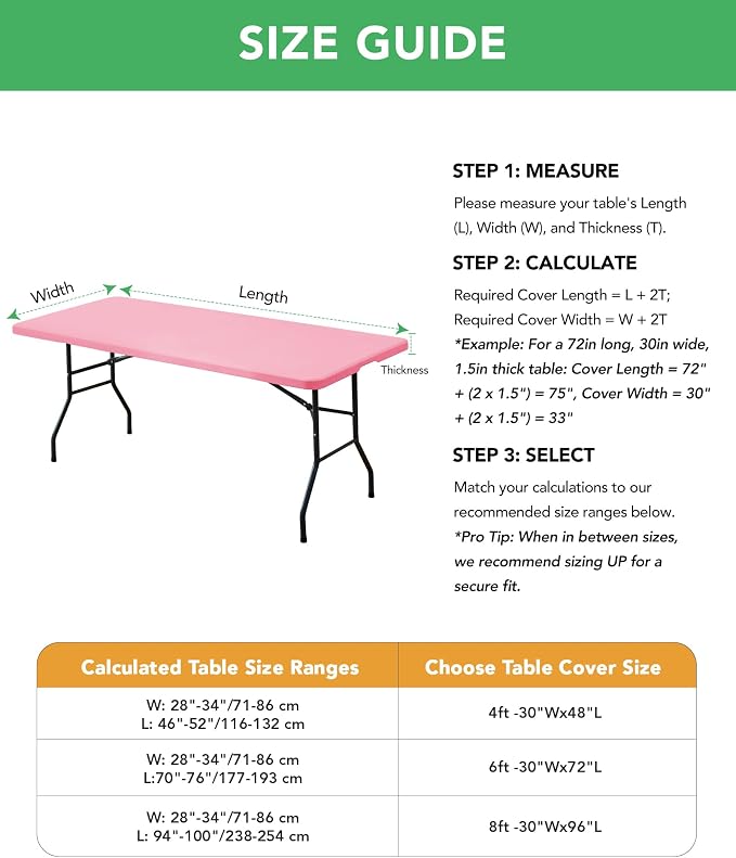 Fitted Tablecloth Rectangle Table Cloths with Elastic, 8 ft, Pink, 6 Pack | For Outdoor Picnic Camping Party 8 foot Folding Spandex Table Covers, Water-Resistant, Windproof, Reusable, 96"L x 30"W