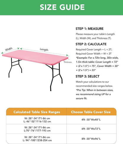 Fitted Tablecloth Rectangle Table Cloths with Elastic, 8 ft, Pink, 6 Pack | For Outdoor Picnic Camping Party 8 foot Folding Spandex Table Covers, Water-Resistant, Windproof, Reusable, 96"L x 30"W