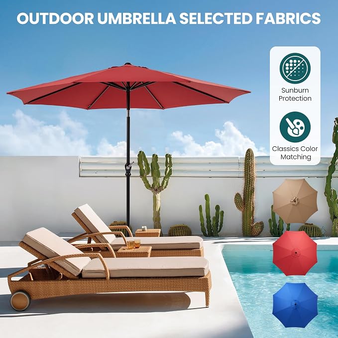 OLIXIS 9ft Patio Table Umbrella, Outdoor Patio Umbrella with Tilt for Pool | 9 Feet Patio Umbrella with Crank Button 8 Sturdy Ribs, Waterproof Sun Shade Umbrella for Market Beach Terrace Restaurant