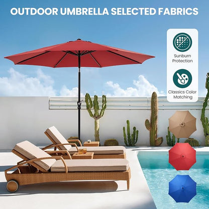 OLIXIS 9ft Patio Table Umbrella, Outdoor Patio Umbrella with Tilt for Pool | 9 Feet Patio Umbrella with Crank Button 8 Sturdy Ribs, Waterproof Sun Shade Umbrella for Market Beach Terrace Restaurant