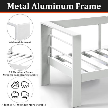 Kiss the Water Outdoor Patio Furniture Loveseat Sofa, All-Weather Metal Aluminum Patio Couch with 5" Thick and Soft Cushion and Wide Arm, Outdoor Couch for Balcony, Porch, Backyard