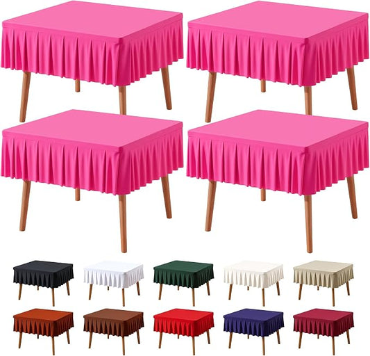 PARTISKY Hot Pink Spandex Square Tablecloths 34x34 Inch 4 Pack, Wrinkle Free Fitted Card Table Cloth Stretch Square Table Cover for Kitchen Dinner, Holiday Party, Wedding Banquet, Display Trade Show