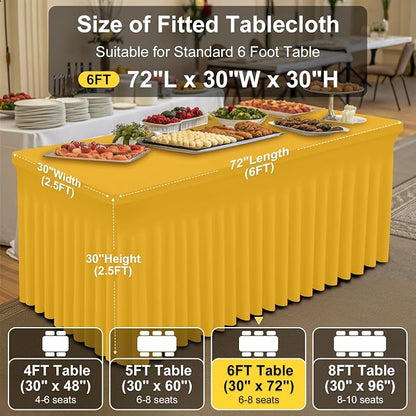 Smiry Spandex Elastic Fitted Table Cloth Skirt for 6FT Rectangle Table | Stretch Washable Table Cloth, Banquet Table Cover for Wedding, Party, Indoor & Trade Shows, (Mustard Yellow, 72Lx30Wx30H)