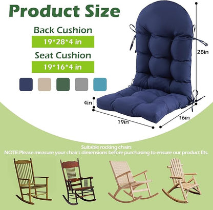 Rocking Chair Cushions, Indoor/Outdoor Adirondack Chair Cushion, Waterproof and Fade-Resistant Rocking Chairs Pads, Non-Slip Tufted High Back Patio Chairs Cushion with Ties, 44x19x4 Inch, Navy Blue