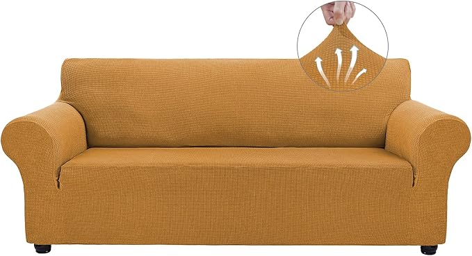 Asnomy Stretch Oversized Couch Covers for Sofa Slipcover,Golden | 1-Piece Sofa Covers Washable(94"-110") 4-Seater Furniture Protector with Non Skid Foam and Elastic Bottom for Kids, Pets