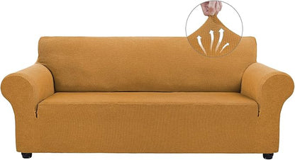 Asnomy Stretch Oversized Couch Covers for Sofa Slipcover,Golden | 1-Piece Sofa Covers Washable(94"-110") 4-Seater Furniture Protector with Non Skid Foam and Elastic Bottom for Kids, Pets