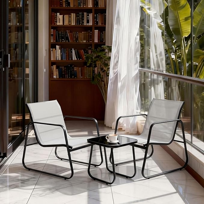 DUMOS 3 Piece Patio Furniture Set，Outdoor Patio Furniture Set with Table and Chairs, Patio Sectional Bistro Sets for Lawn, Garden, Balcony, Poolside Gray