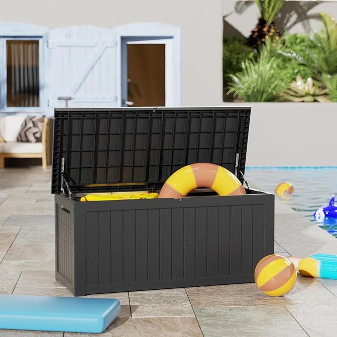 Outdoor Storage Box 270GAL Waterproof Resin Deck Box,UV-Resistant Lockable Delivery Bin for Garden Tools,Large Patio Outside Cushions,Pool Accessories Supplies,Chest,Furniture,Package,Black