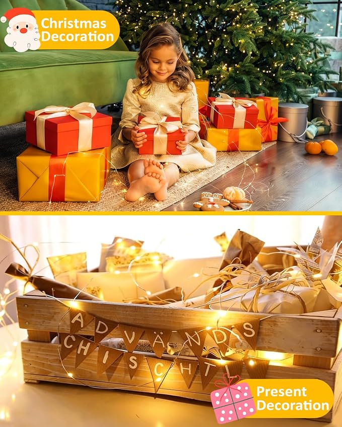2 Pack 60 LED Fairy Lights Battery Operated with Timer, 20 FT Warm White | Cuttable Copper Wire, Waterproof Battery String Lights for Indoor Outdoor, Wedding, Bedroom, Home, DIY, Christmas Decorations