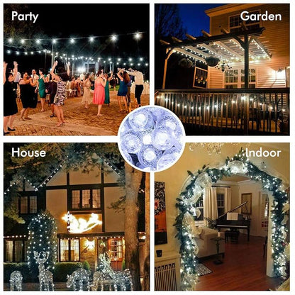 Metaku Cool White Globe String Lights Fairy Light 26ft 60LED & Remote | Battery Operated Indoor Outdoor Hanging String Lights Christmas Lights for Home Party Patio Garden Classroom Wedding