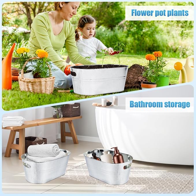 OBTANIM 2 Pack 4 Gallon Galvanized Ice Buckets Metal Champagne Drink Cooler Storage Ice Tub with Handles for Beer Cocktails Wine Beverage Home Parties Bar Cooling Supplies