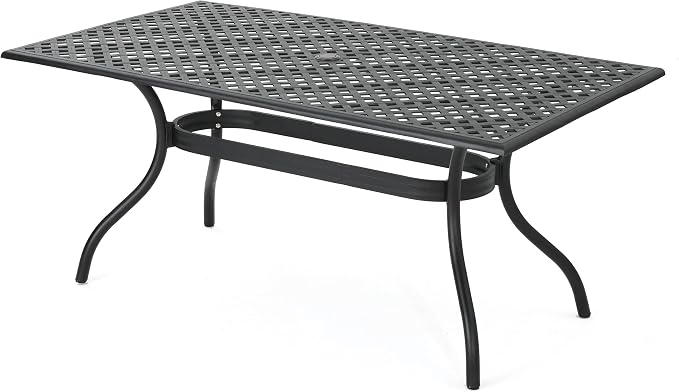 Christopher Knight Home Cayman Black Sand Cast Aluminum Rectangle Table and Hallandale Antique Matte Black Cast Aluminum Chairs, 2-Piece Set