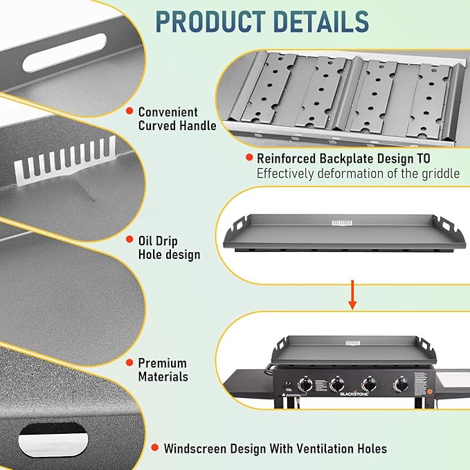 Upgrade Griddle Replacement Top for Blackstone 36 Inch | Flat Top Grill with Rear Grease System, Heavy Duty Steel, Flat Top Griddle Replacement for 1554 1818 1820 1825 2151