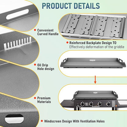 Upgrade Griddle Replacement Top for Blackstone 36 Inch | Flat Top Grill with Rear Grease System, Heavy Duty Steel, Flat Top Griddle Replacement for 1554 1818 1820 1825 2151