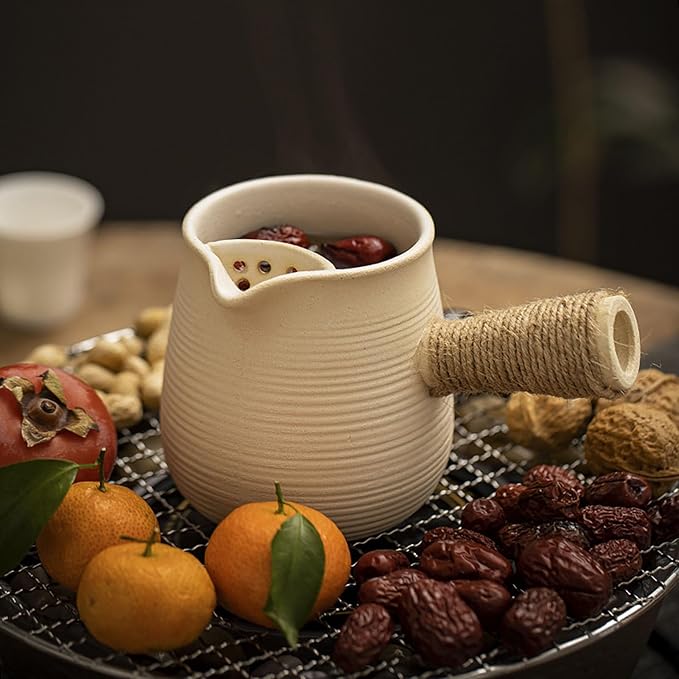 Ceramic Teapot for Charcoal Grill, 17.6OZ/500ml Clay Stove Boiling Teapot Multipurpose Outdoor Charcoal Grill Stove Tabletop Barbecue Grill for Camping RV Picnic Backyard (Pot)