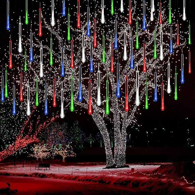 Multicolor Icicle Lights Outdoor, 40-Tube Meteor Shower Light for Christmas | Equivalent to 5 Sets of 8-Tubes, Waterproof Meteor Lights for Xmas New Year Party Outside Decorations, Plug in