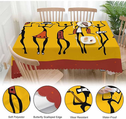 African Woman Decorative Table Cover for Kitchen, Ethnic African Women Dancers Oblong Tablecloth Dining Table Cloth Tabletop Tablecloths for BBQ Picnic Coffee 52"X70", 4-6 Seats