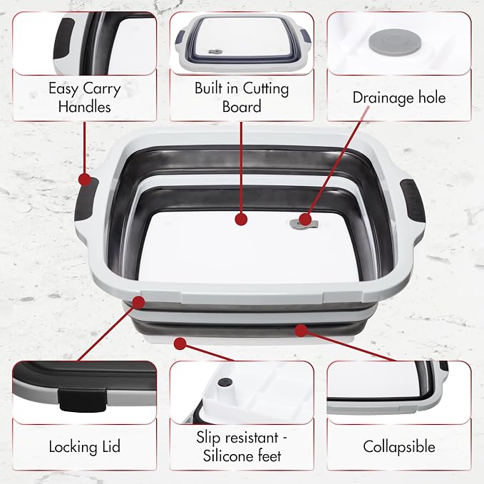 Collapsible XL Smoker & BBQ Prep Tub with Locking Lid | Includes Cutting Board, Meat Marinade & Brine Container For Turkey, Brisket & Ribs - Best Grill Accessories Gifts For Men