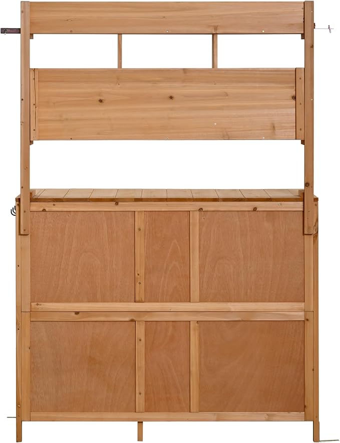 Merax Farmhouse Potting Bench with 6 Drawers, 44.6” Large Garden Workstation, Outdoor Kitchen Island with Bottom Cabinet & Hooks, Freestanding Patio Furniture,Natural Wood