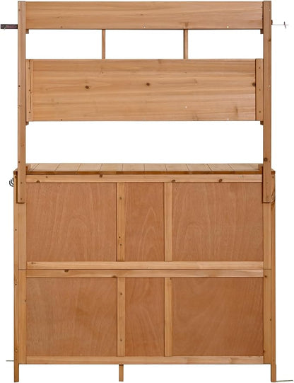 Merax Farmhouse Potting Bench with 6 Drawers, 44.6” Large Garden Workstation, Outdoor Kitchen Island with Bottom Cabinet & Hooks, Freestanding Patio Furniture,Natural Wood