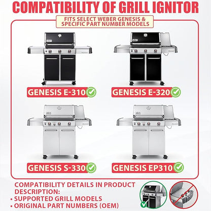 1836-13 7628 7629 Igniter Kit for Weber Genesis 300 Series Front-Control Grills Genesis E/S 310 320 330, Universal 4-Outlet Starter Module & Button Switch Replacement for Weber 88826 65946 65942 Parts