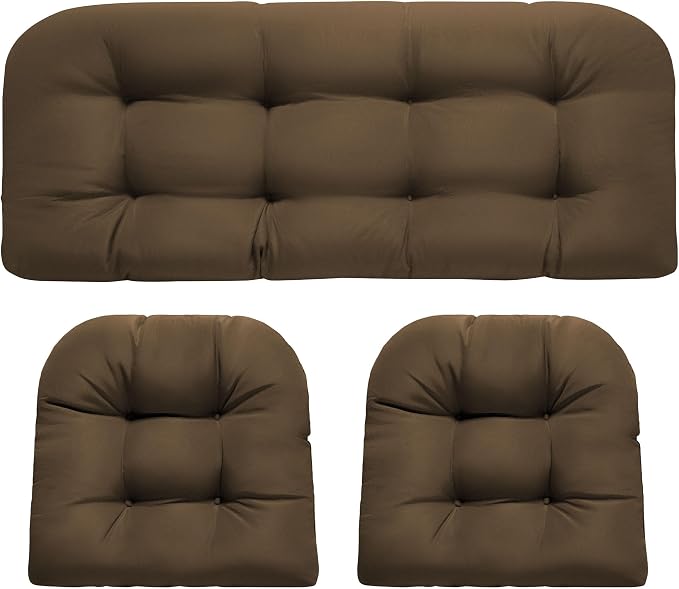 DANGHOOGY Wicker Chair Cushions, Waterproof Outdoor Loveseat Cushions for Patio Furniture, Tufted Wicker Furniture Cushions, 1 Loveseat and 2 U-Shaped Cushions, Brown