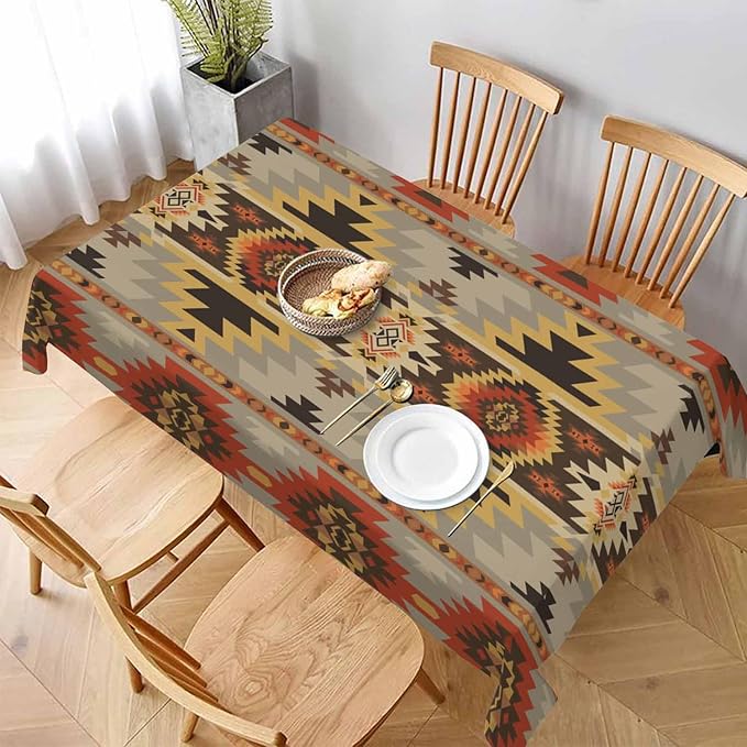 TKS MITLAN Geometric Pattern Decorative Rectangle Tablecloth American Style Aztec Polyester Table Cloth Kitchen Cover for Dining BBQ Picnic Coffee Table 60 x 84 Inch 6-8 Seats